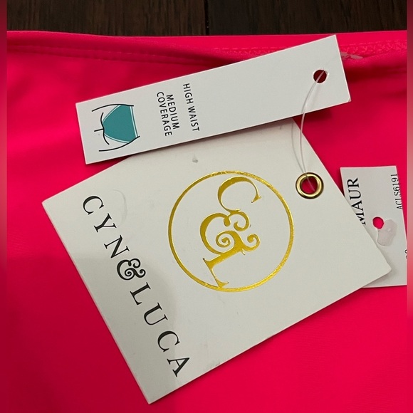 CYN & Luca High Waist Bikini Bottom Ombré on the right hip SZ L Hot Pink NWT - Picture 3 of 13